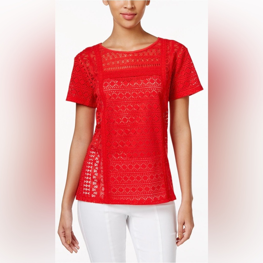JohnPaulRichard Vibrant Red Lace Blouse